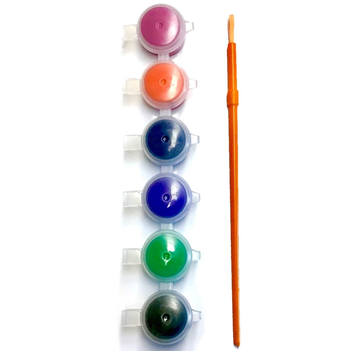 1x Set of 6 Mini Acrylic Paint Pots with Brush - 9 Colour Sets to Choose