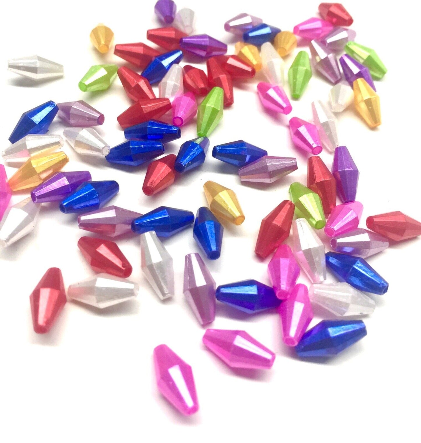 150x Multi Colour Large Bicone Long Acrylic 12mmx5mm Bicone Beads