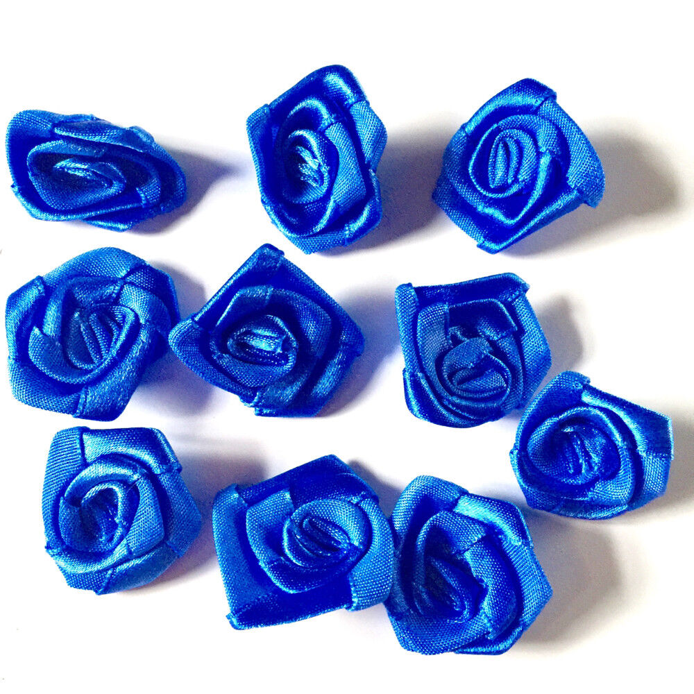 20x Handmade 20mm Satin Rose Flower Ribbon Decoration Applique -Pick Your Colour