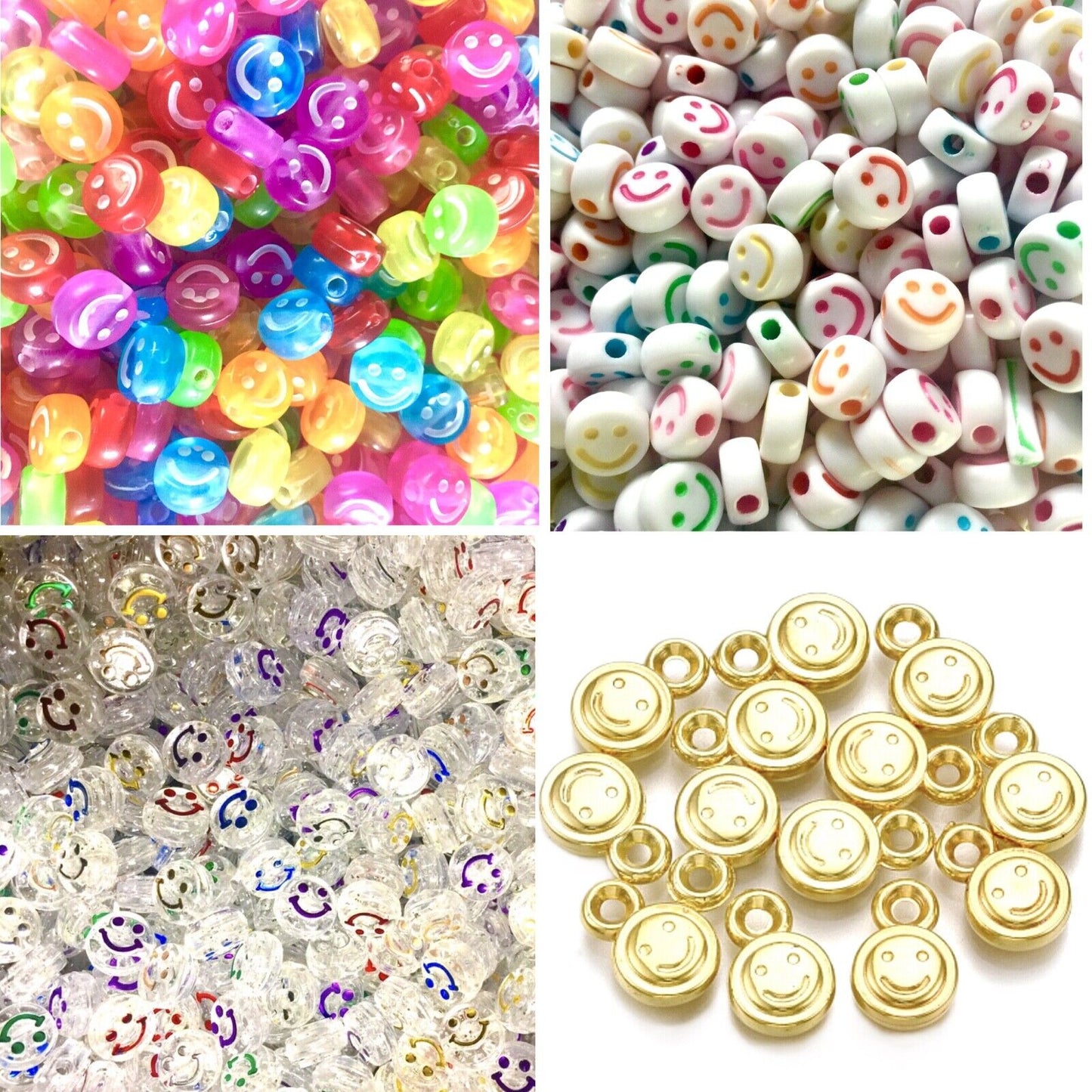 50x Smiling Flat Round Disc Beads 10mmx5mm for Jewellery Making