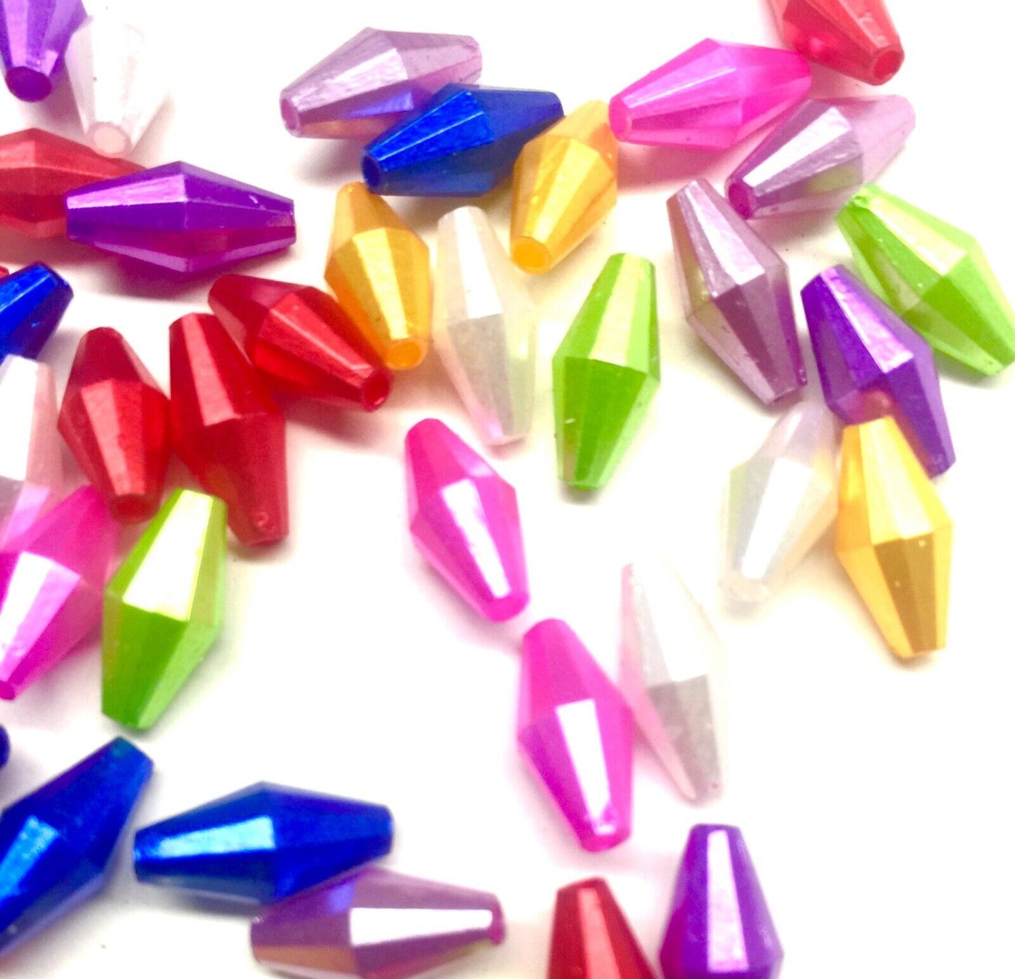 150x Multi Colour Large Bicone Long Acrylic 12mmx5mm Bicone Beads