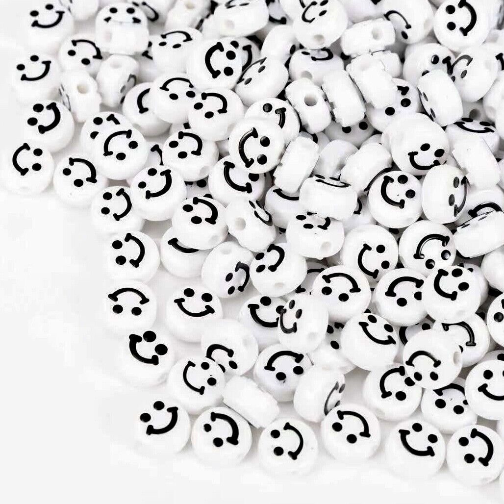 100x Smiling Beads Flat Round Disc 10mmx5mm for Jewellery Making -Pick Your Colour