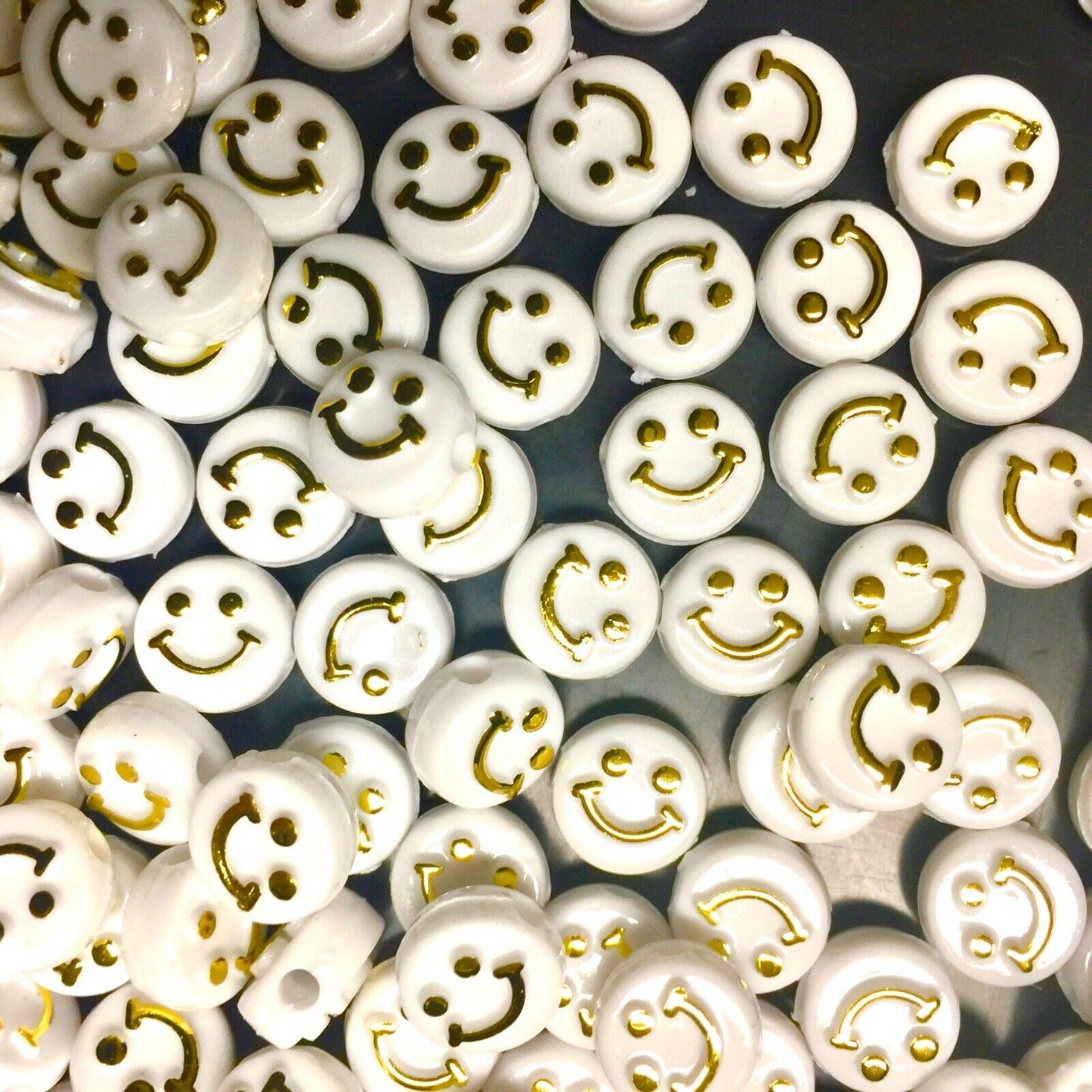 100x Smiling Beads Flat Round Disc 10mmx5mm for Jewellery Making -Pick Your Colour