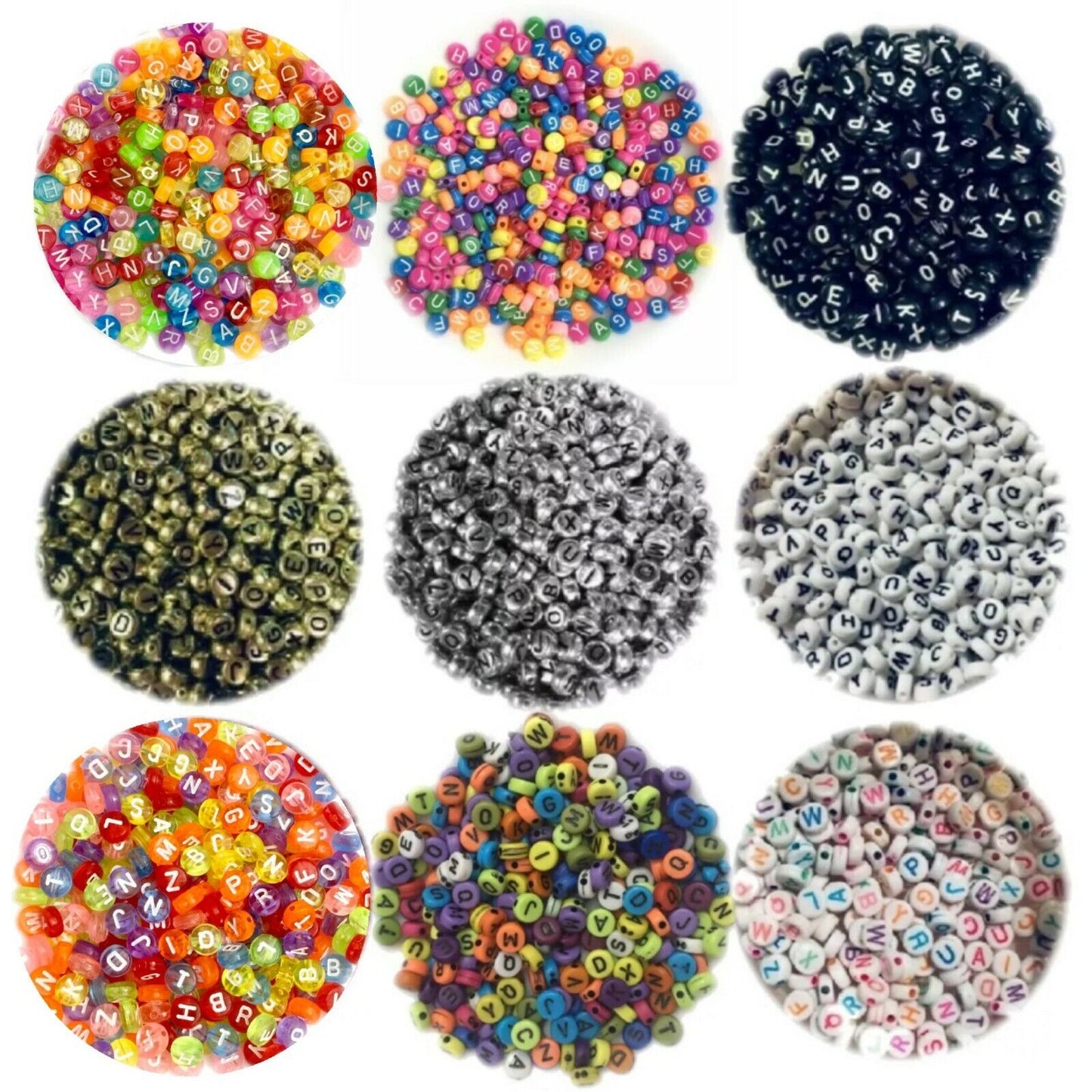 200x English Letter 6mm-7mm Flat Round Beads for Jewellery Making