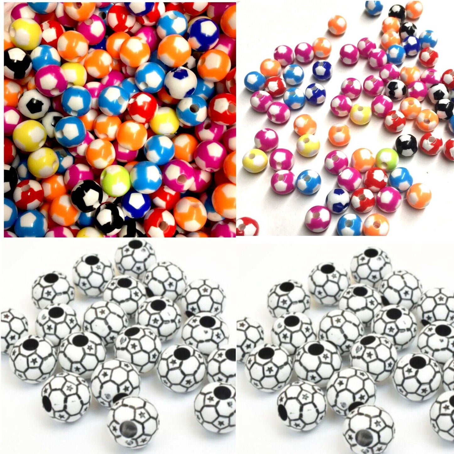 50x/100x Soccer Ball Acrylic Beads for Jewellery Making - 12mm or 8mm