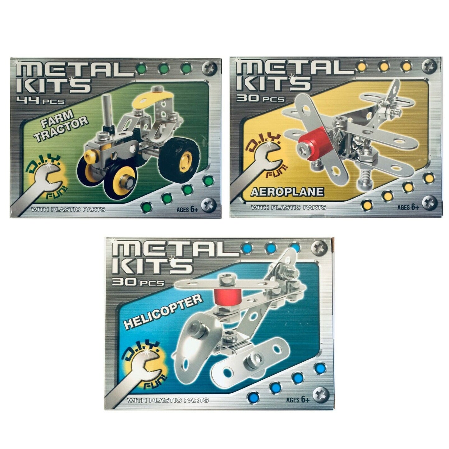 Construct Your Own Vehicle Metal DIY Kit - Choose Aeroplane, Copter or Tractor
