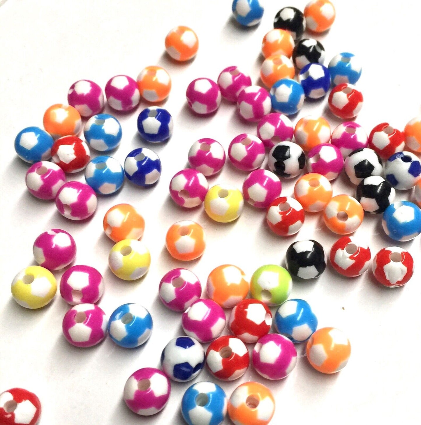 50x/100x Soccer Ball Acrylic Beads for Jewellery Making - 12mm or 8mm
