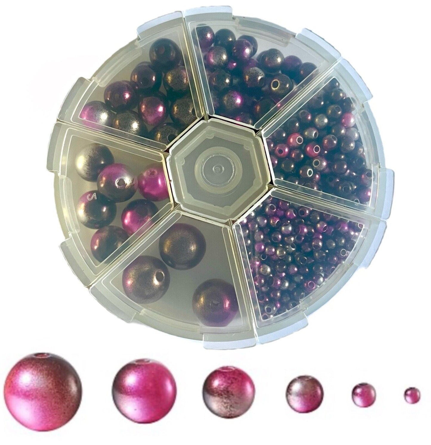 1x Set Multi Sizes Rainbow Mermaid Faux Pearl Beads w/ Organiser for Jewellery