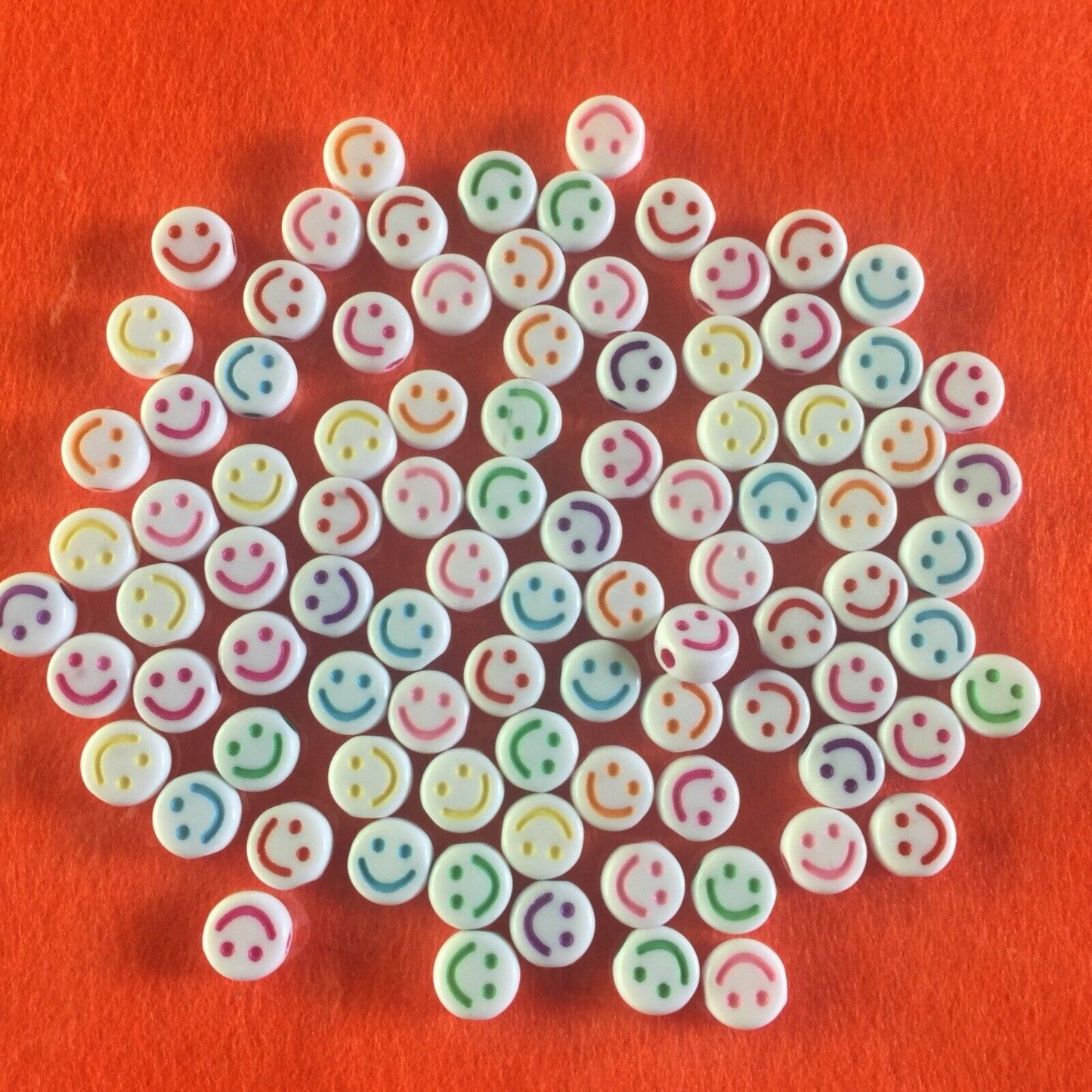 50x Smiling Flat Round Disc Beads 10mmx5mm for Jewellery Making