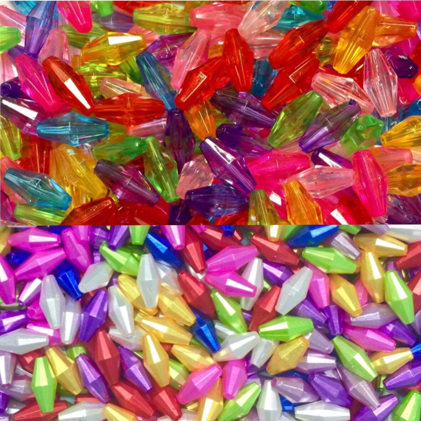 150x Multi Colour Large Bicone Long Acrylic 12mmx5mm Bicone Beads