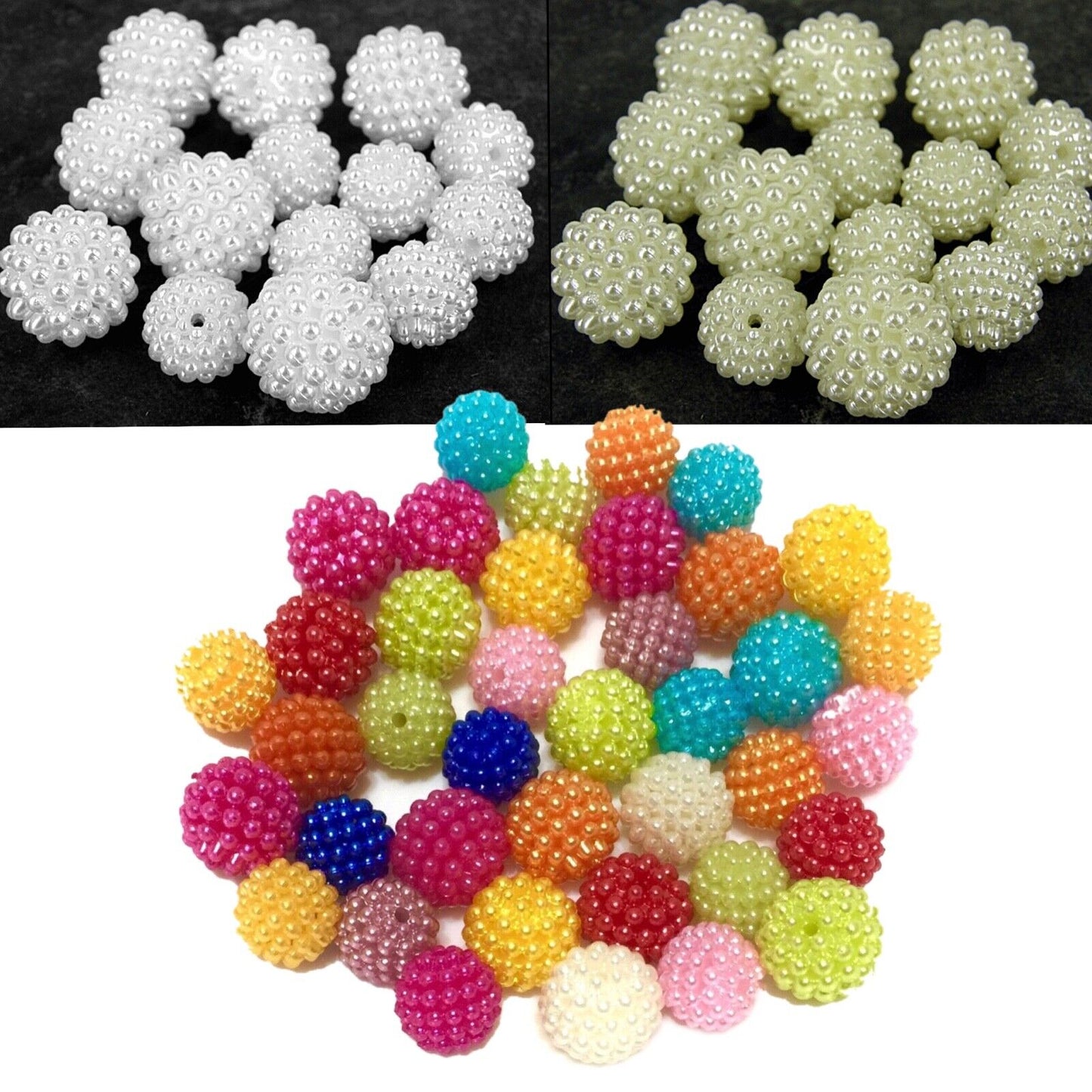 Faux Pearl Cluster Beads (8mm,12mm, 14mm) - Ivory, White or Multi Colour