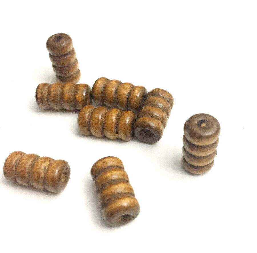 100x Curvy Spiralled Wooden Tube Beads 12x7mm