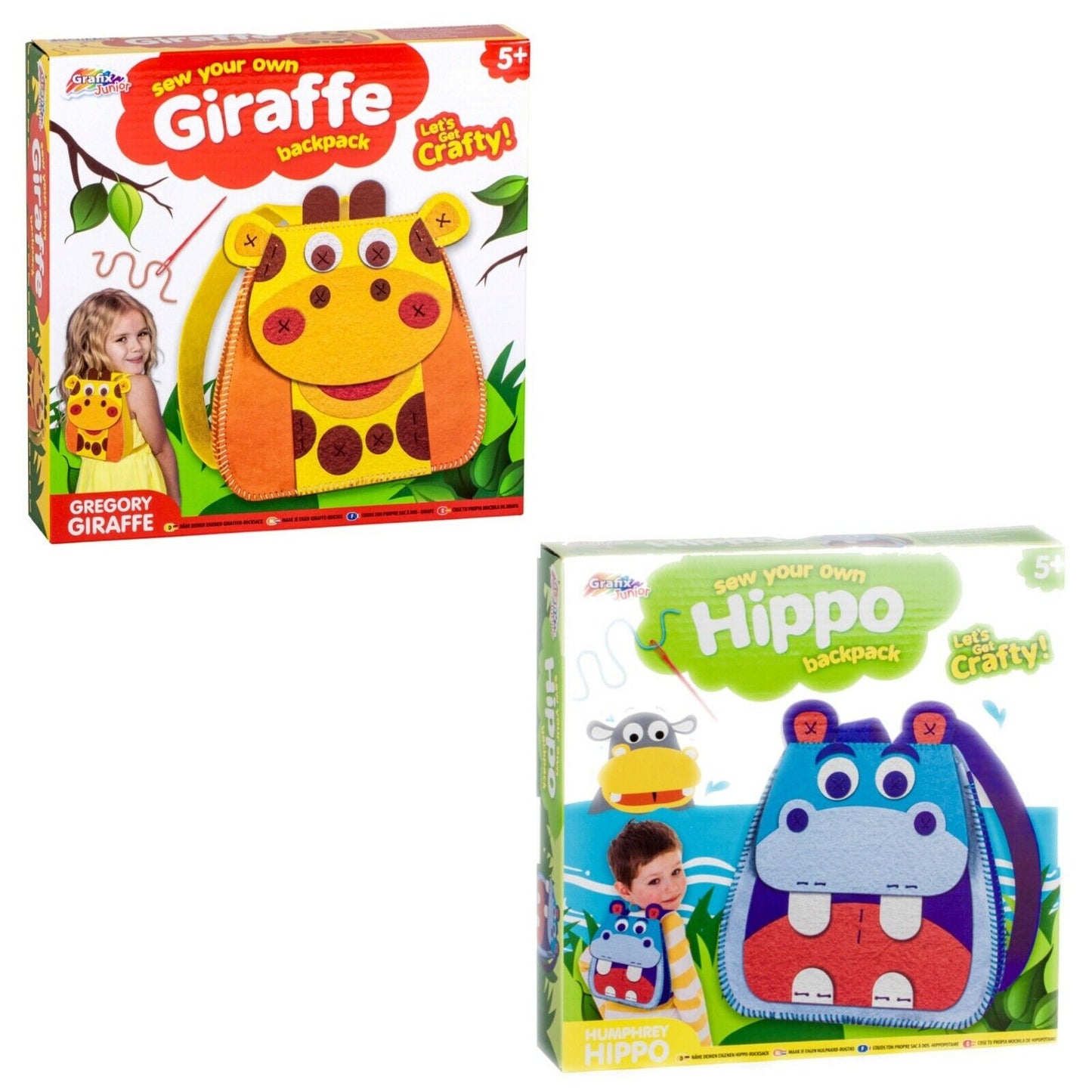 Sew and Make Your Own Animal Backpack DIY Kit - Choose Giraffe or Hippo