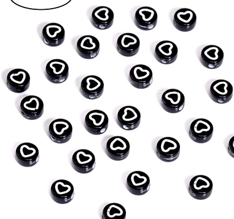 100 pcs Heart Design 7mmx3.5mm Flat Round Beads for Jewellery Craft Making