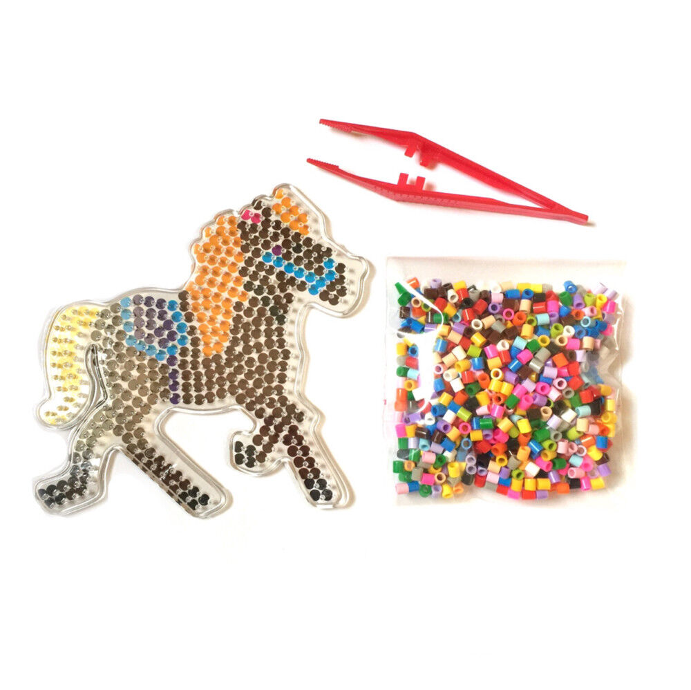 1x Set Mix Design Perler Peg Boards + 500x Multi Colour 5mm Iron On Fuse Beads B
