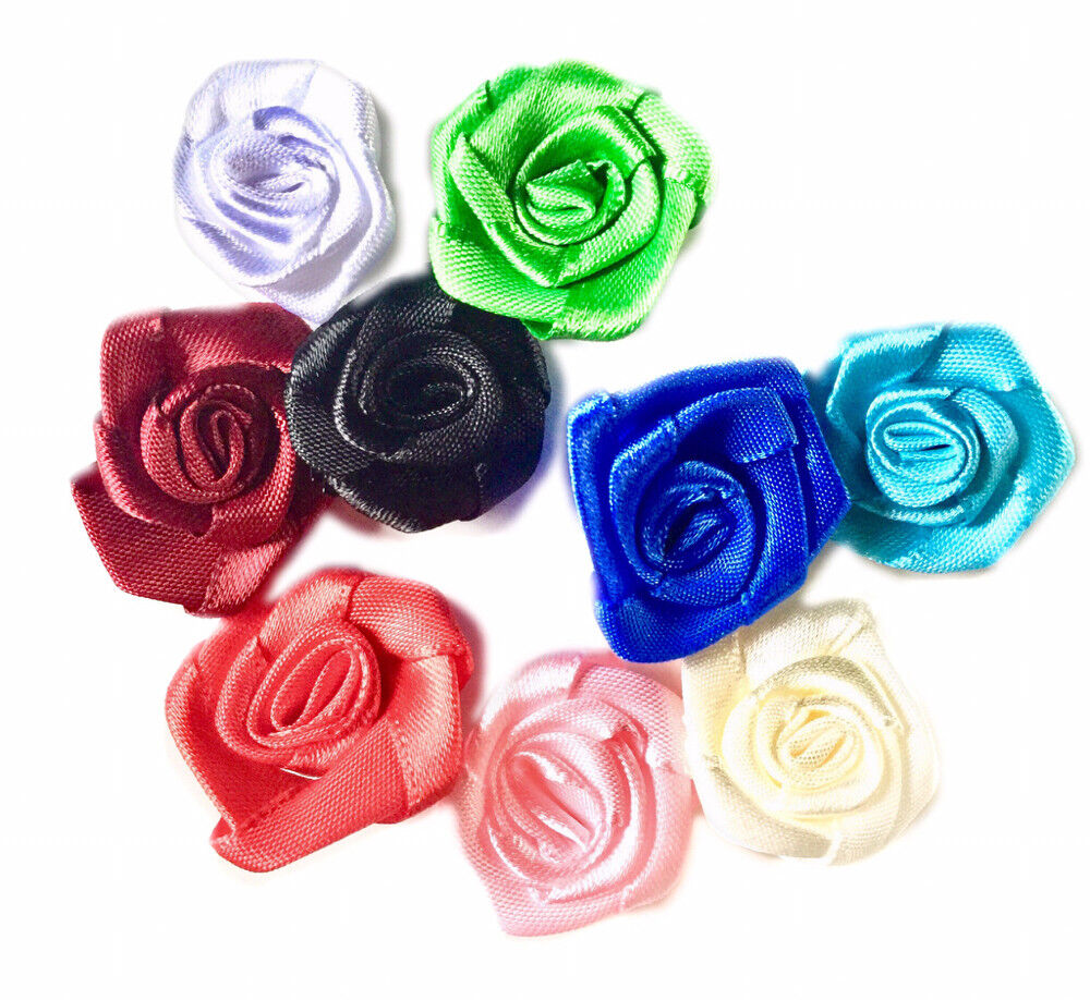 20x Handmade 20mm Satin Rose Flower Ribbon Decoration Applique -Pick Your Colour