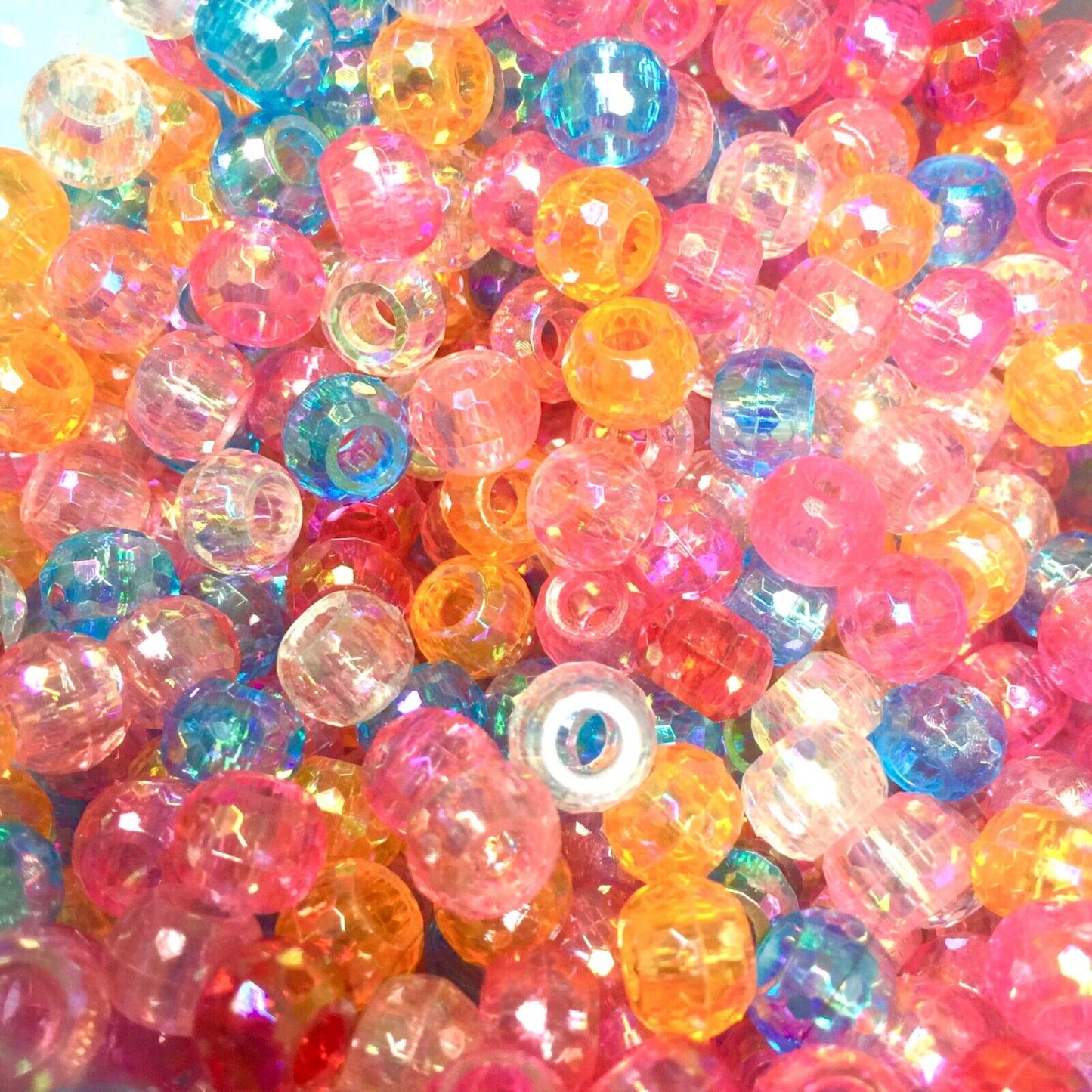 100x Large Hole Faceted Iridescent 9mmx6.5mm Acrylic Beads - Choose your Colour