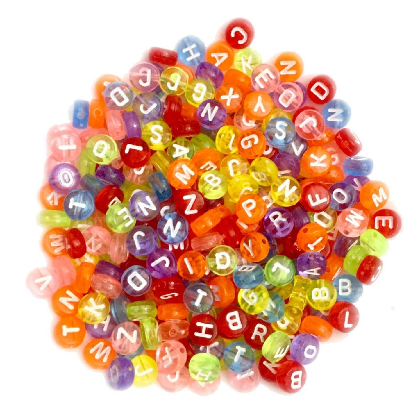 200x English Letter 6mm-7mm Flat Round Beads for Jewellery Making