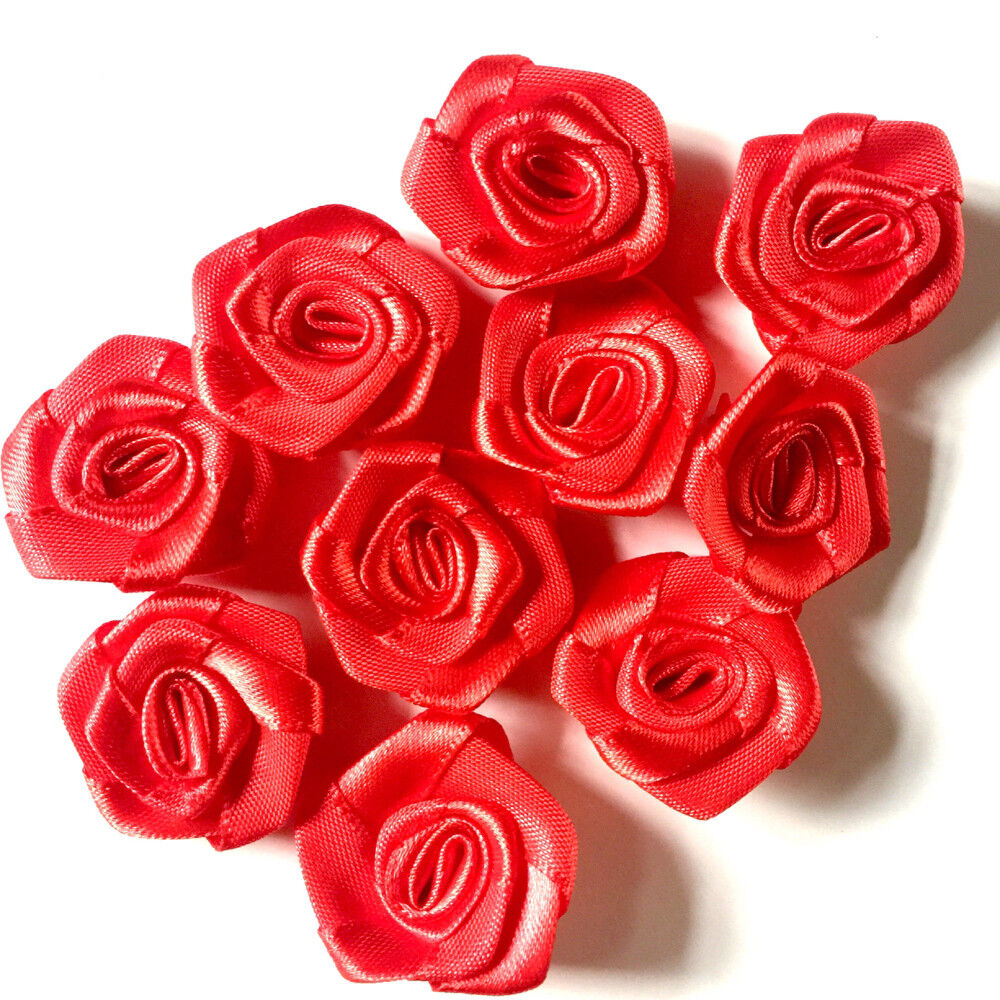 20x Handmade 20mm Satin Rose Flower Ribbon Decoration Applique -Pick Your Colour