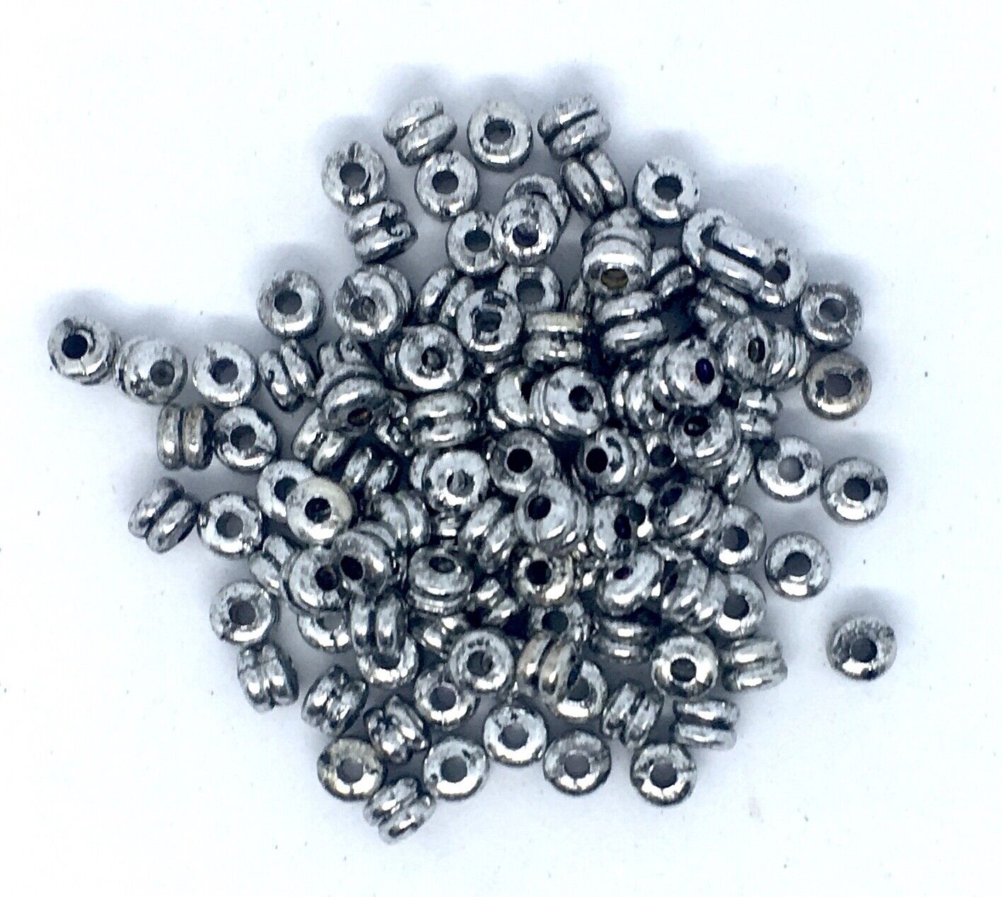 150x Antique Silver Large Hole Tibetan Style 6mm Acrylic Spacer Beads