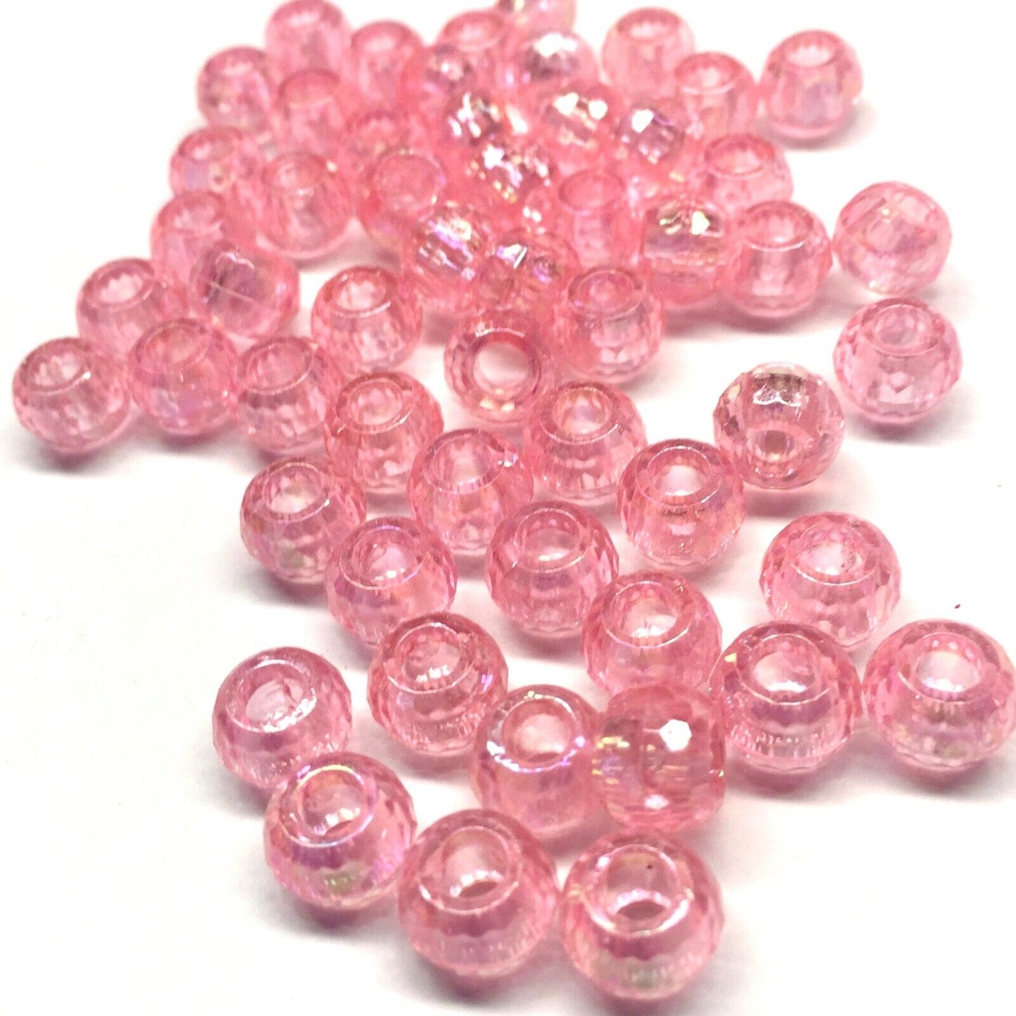 100x Large Hole Faceted Iridescent 9mmx6.5mm Acrylic Beads - Choose your Colour