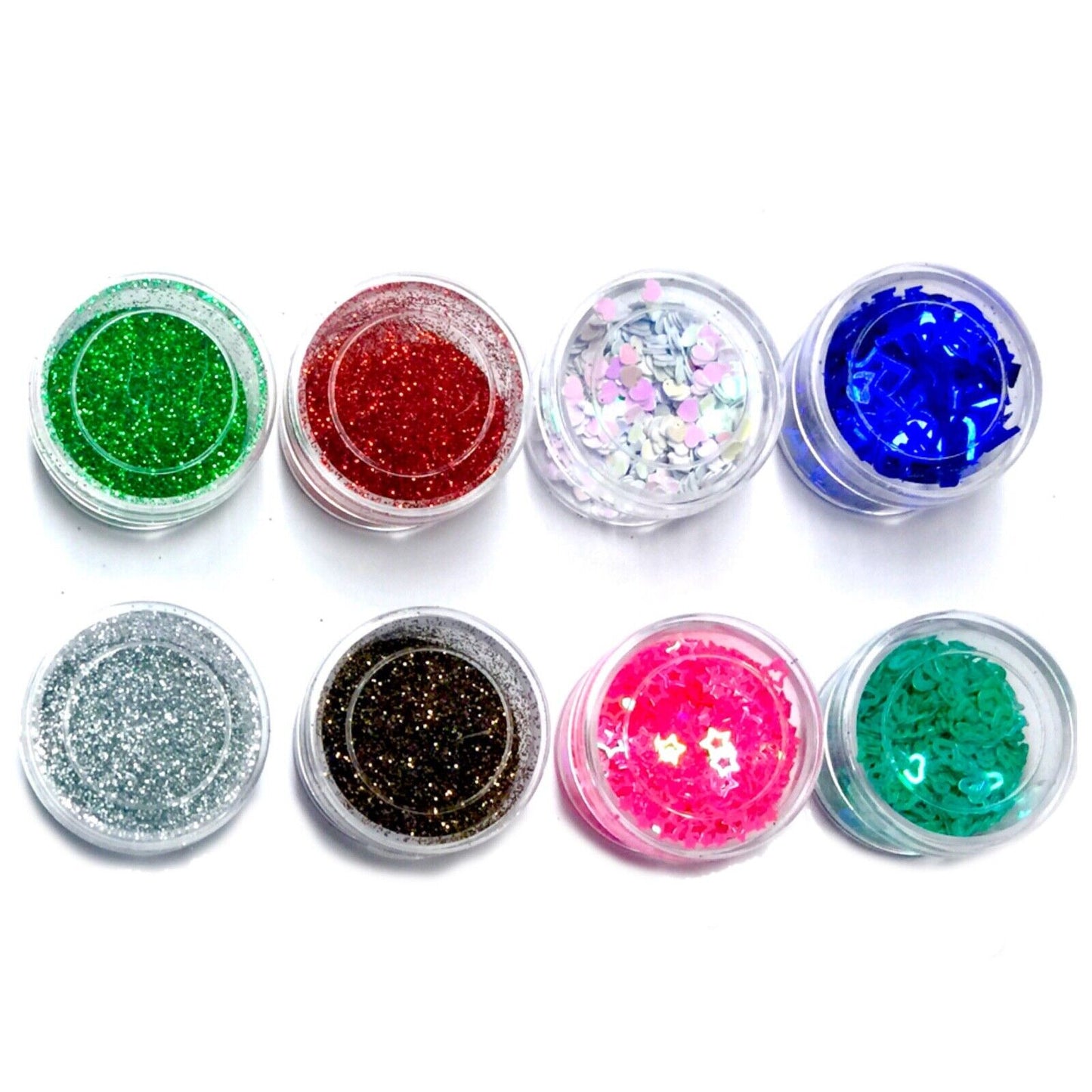 8x Mini Pots of Multi Colour Glitters & Sequins for Shaker Cards & Crafts