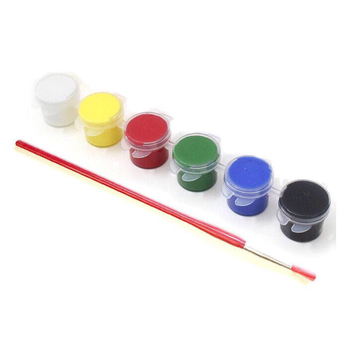 1x Set of 6 Mini Acrylic Paint Pots with Brush - 9 Colour Sets to Choose