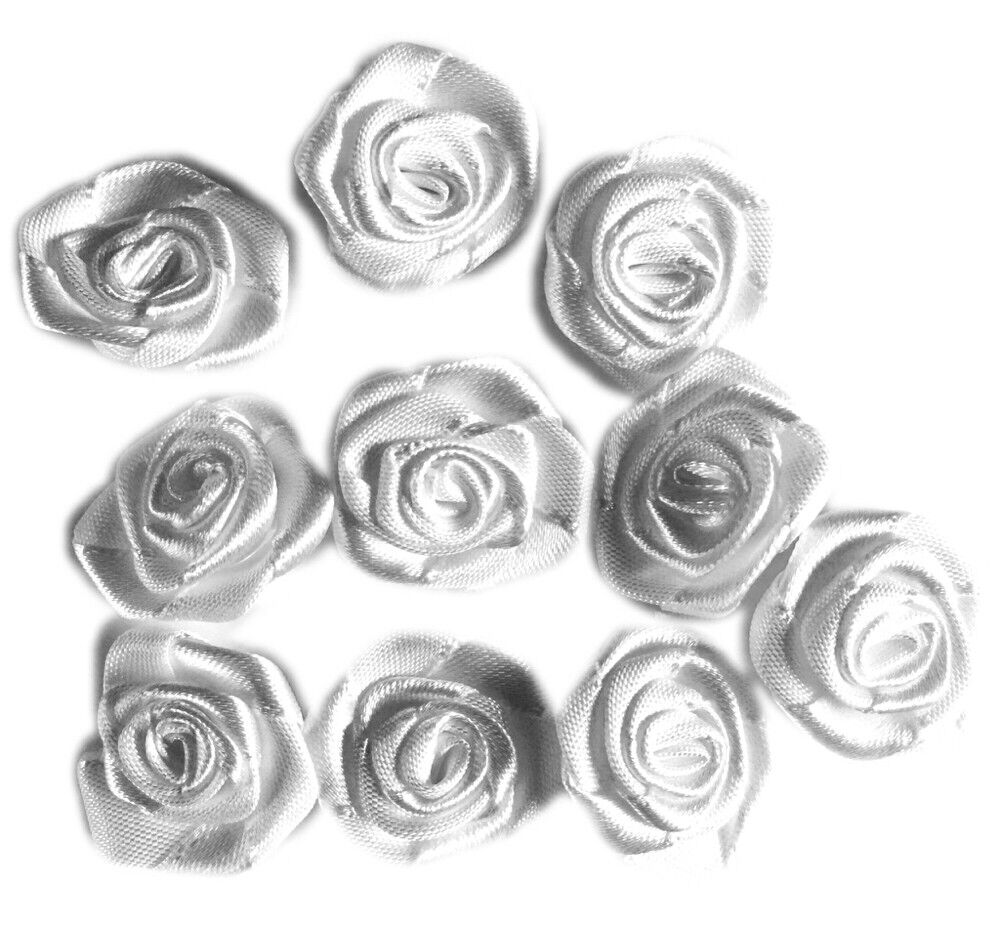20x Handmade 20mm Satin Rose Flower Ribbon Decoration Applique -Pick Your Colour