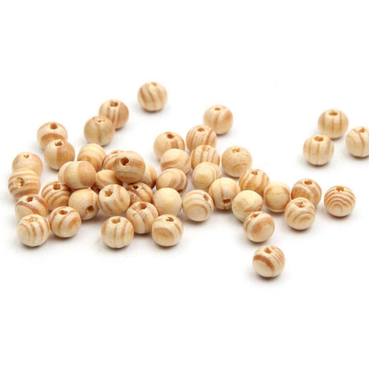 200x Natural 6mm or 8mm Burly Pine Striped Wood Beads - Glossy or Non Glossy