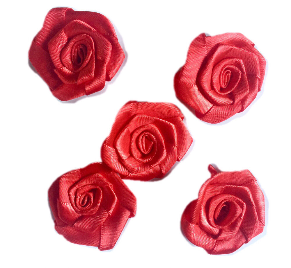 10x Handmade Large 25mm Satin Rose Flower Ribbon Applique -Pick Your Colour