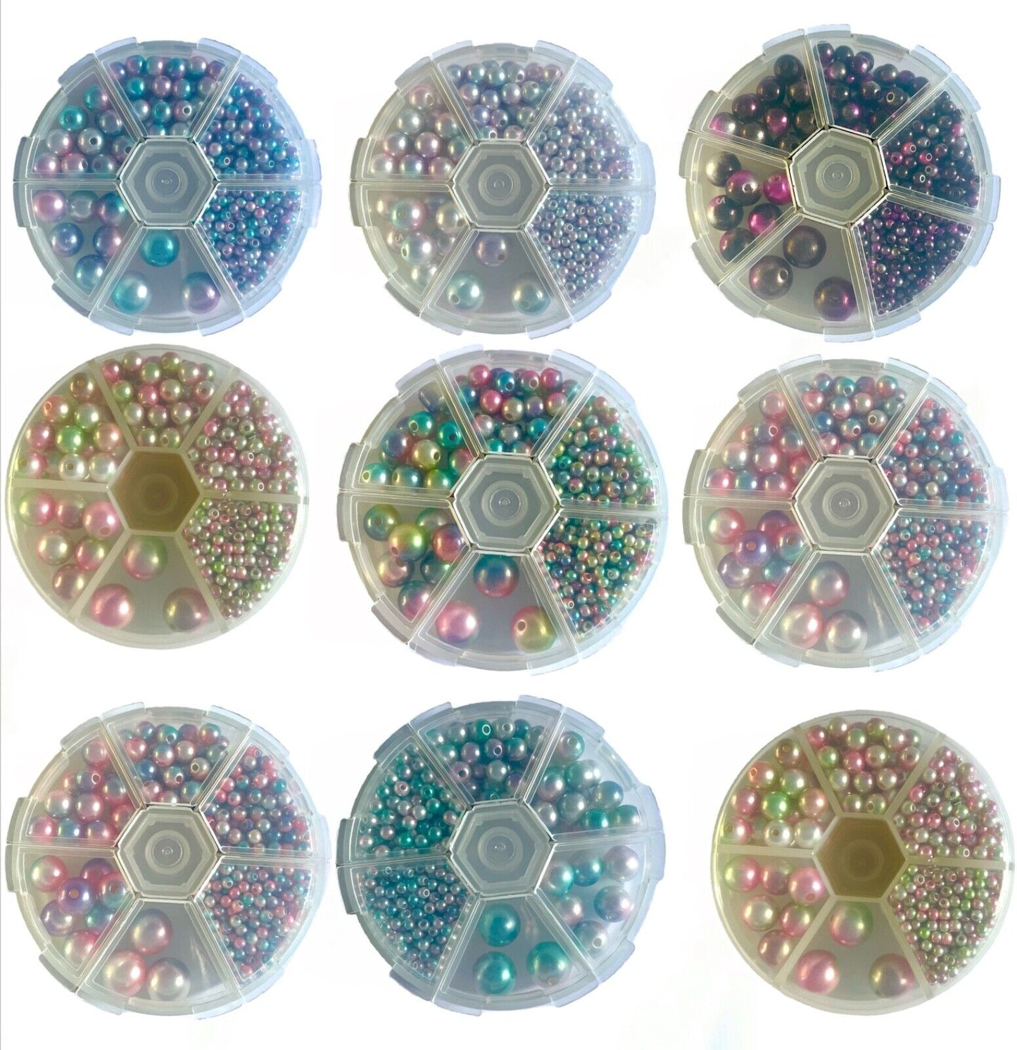 1x Set Multi Sizes Rainbow Mermaid Faux Pearl Beads w/ Organiser for Jewellery