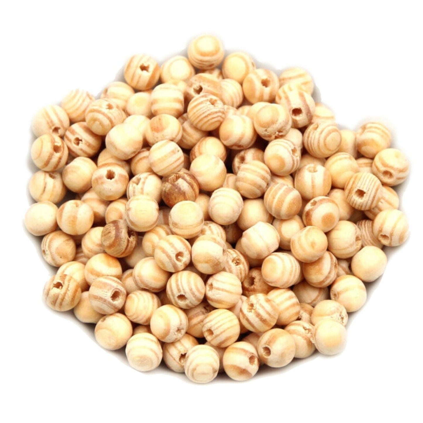 200x Natural 6mm or 8mm Burly Pine Striped Wood Beads - Glossy or Non Glossy