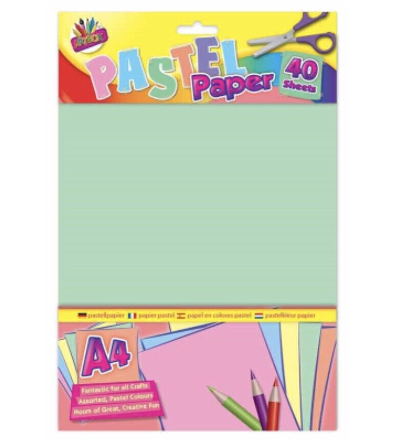 40x Sheets of A4 Coloured Activity 80gsm Paper Craft - Bright, Neon or Pastel