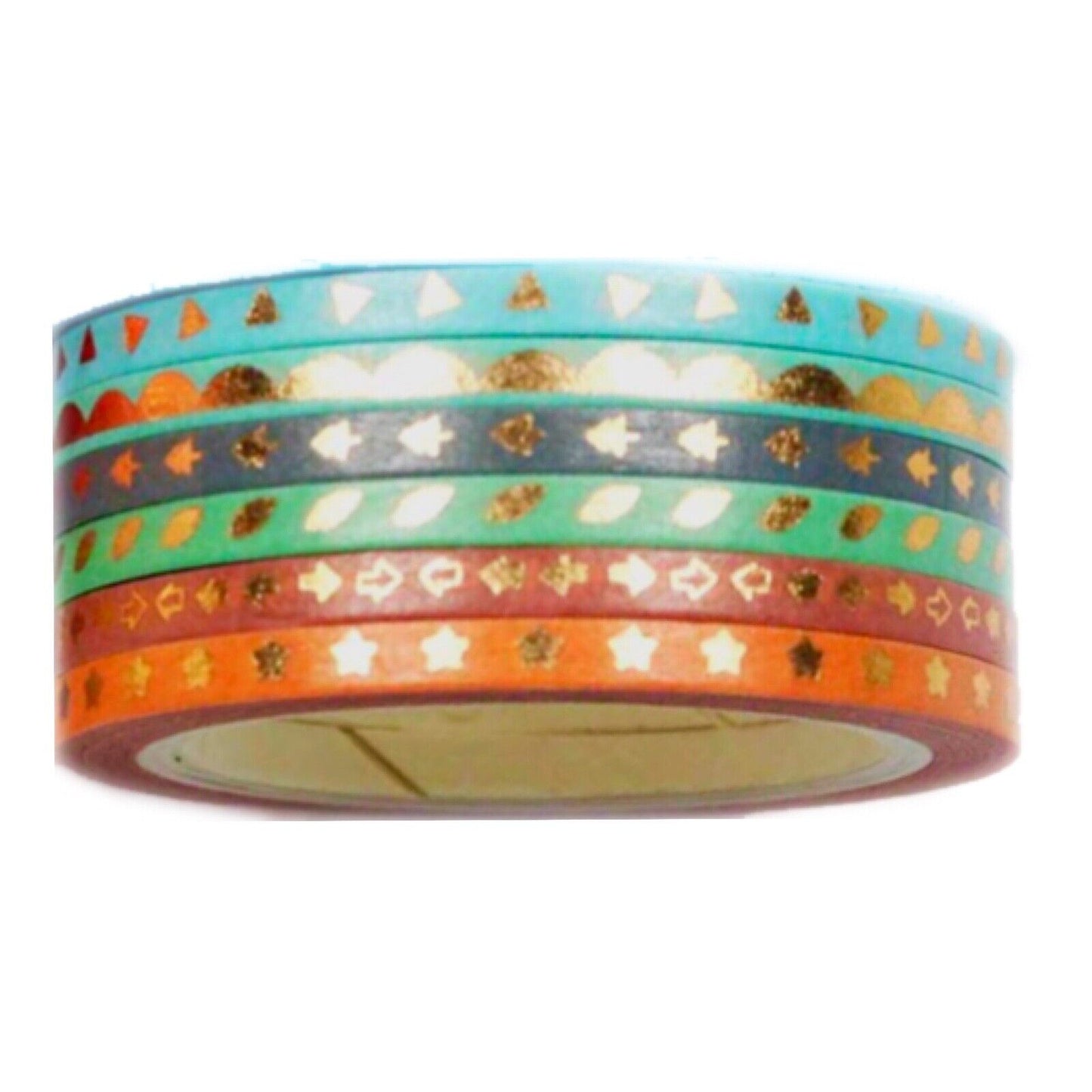 6x Roll Multi Colour 5 Meters per Roll 3mm Patterned Washi Tape