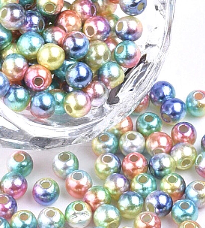 150x 6mm Rainbow Mermaid Faux Pearl Beads for Jewellery Craft Making