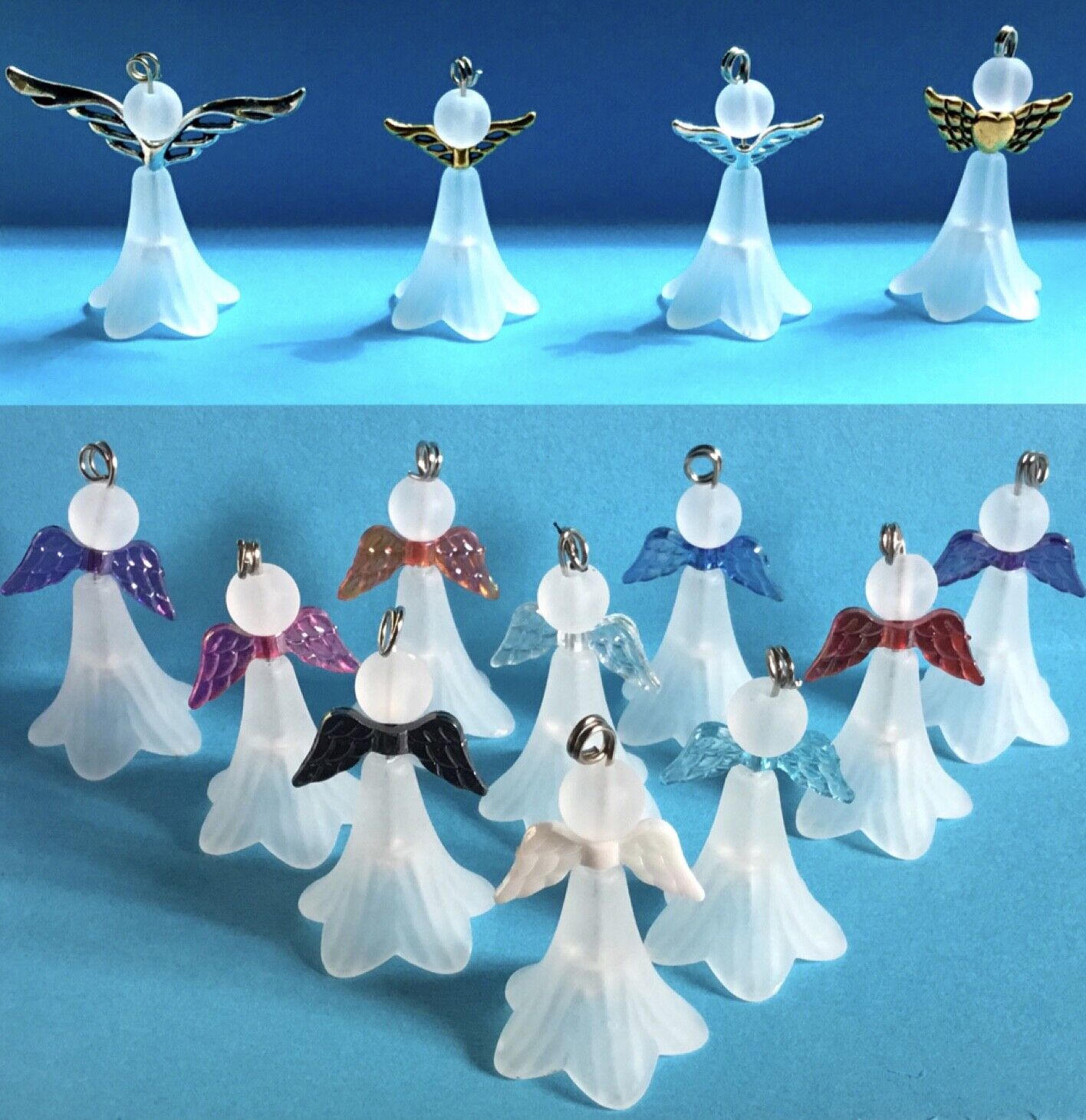 10pcs Make Your Own 40mm Tall Frosted White Guardian Angel Charm DIY Kit