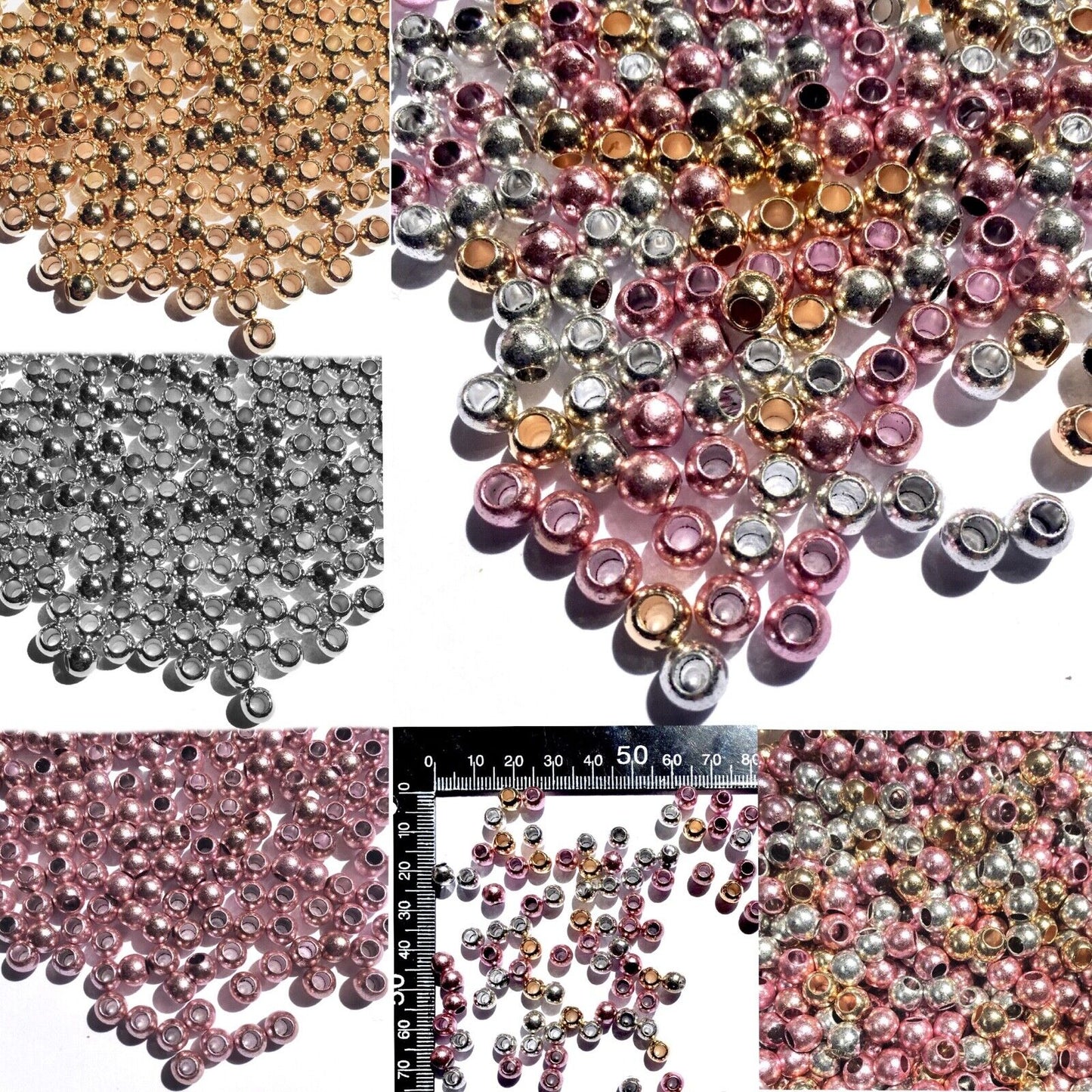 150x Large Hole 6mm Metallic Acrylic Spacer Beads for Jewellery Making