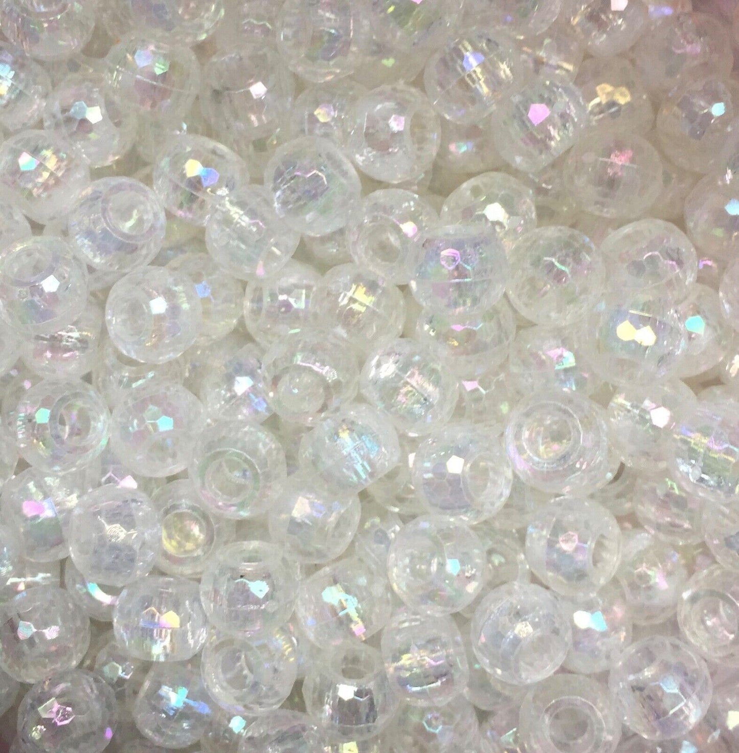 100x Large Hole Faceted Iridescent 9mmx6.5mm Acrylic Beads - Choose your Colour
