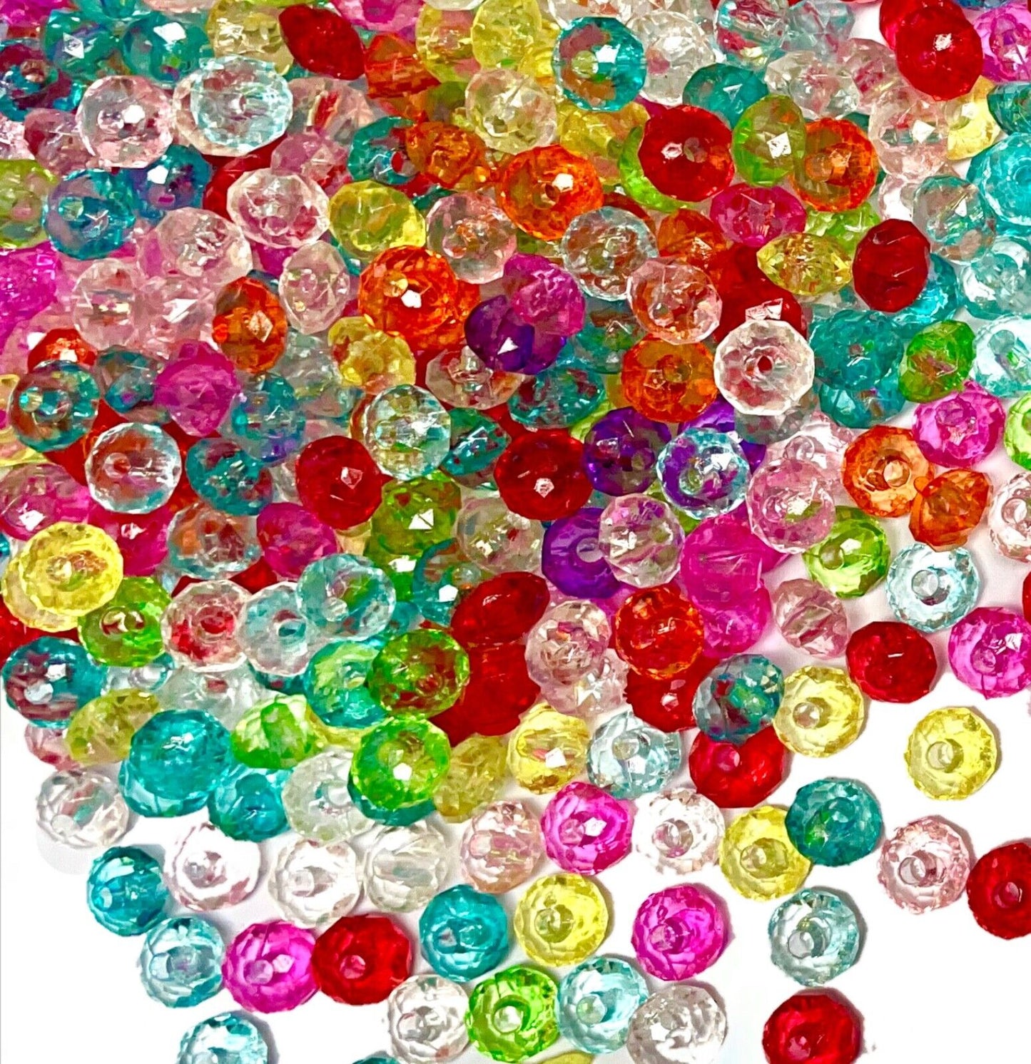 200 pcs Faceted Multicolour Transparent Abacus Style 8mm x 6mm Acrylic Beads