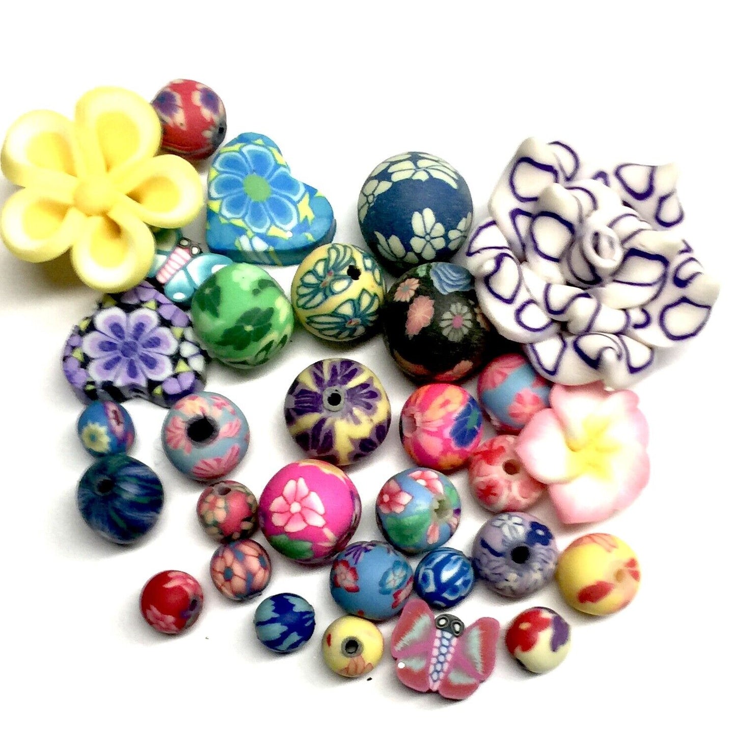 35x Mix Colour Mix Sizes Round Polymer and Resin Flower Beads