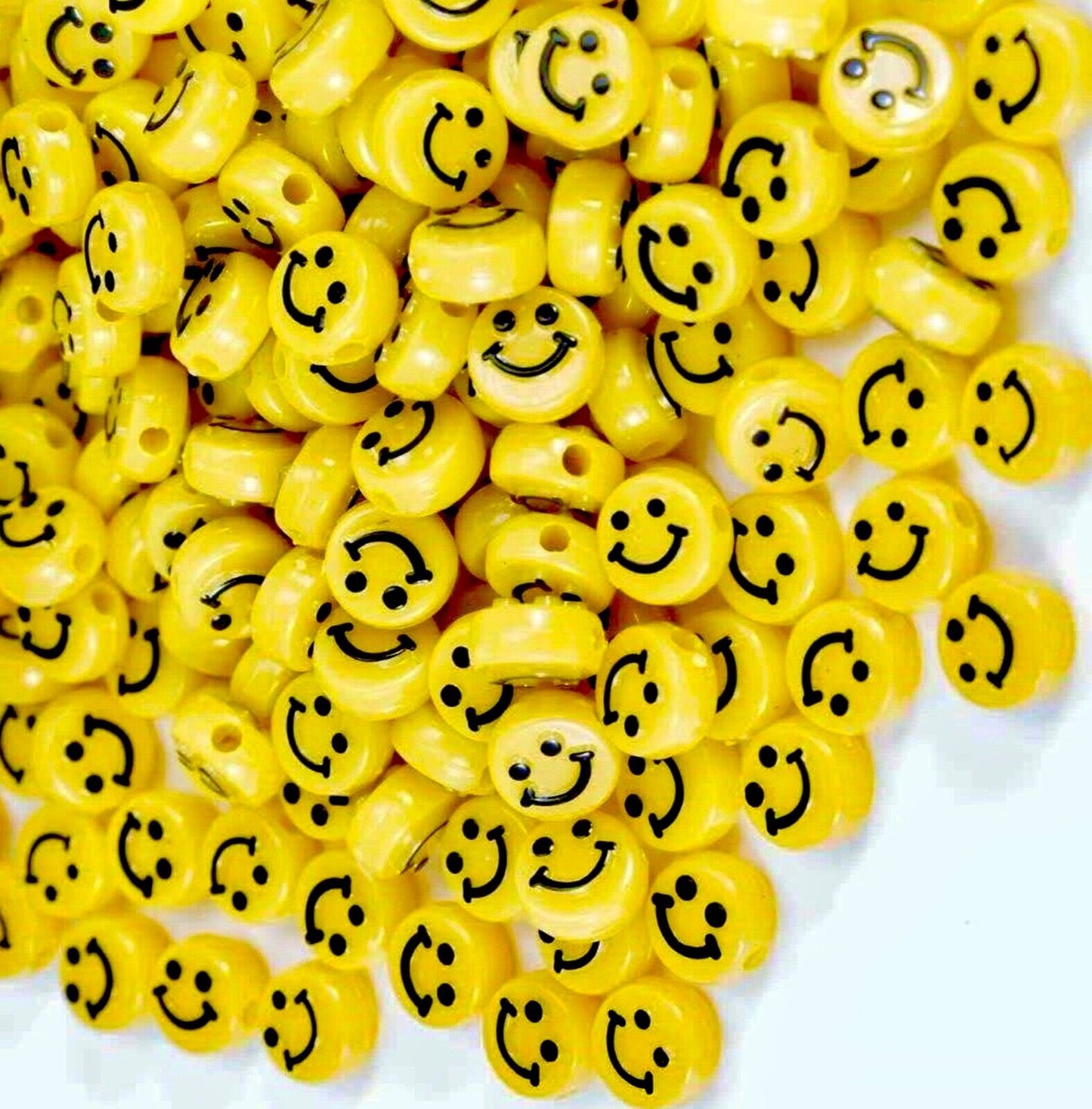 50 pcs Cute 10mm x 6mm Yellow Smiley Beads Charm for Jewellery Crafting