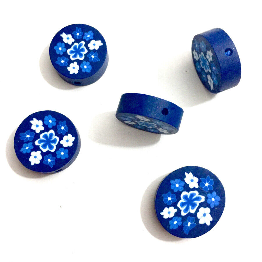 20x Flat Round 10mm-15mm Blue Polymer Beads