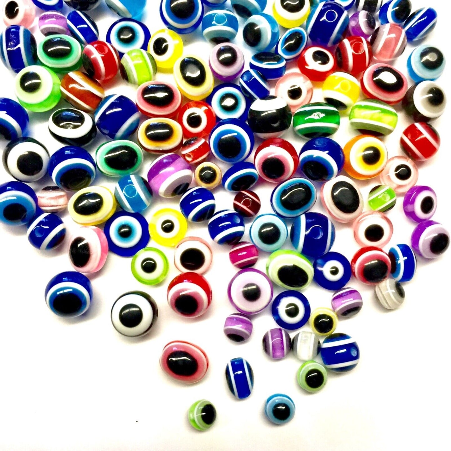 60 pcs Multi Colour Mix Sizes Round and Oval Evil Eye Resin Beads for Jewellery