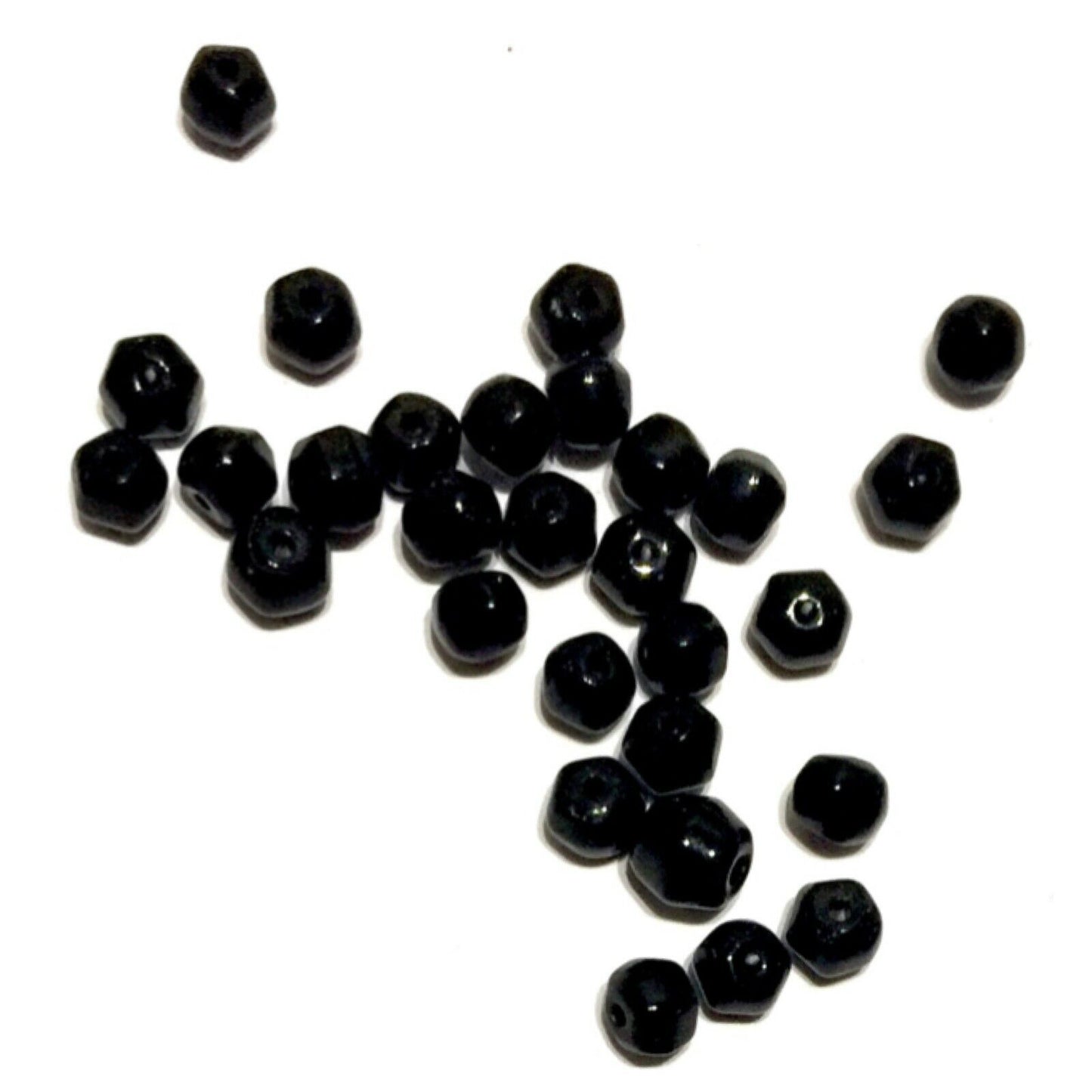 300x Black Hexagonal 4mm Glass Spacer Beads