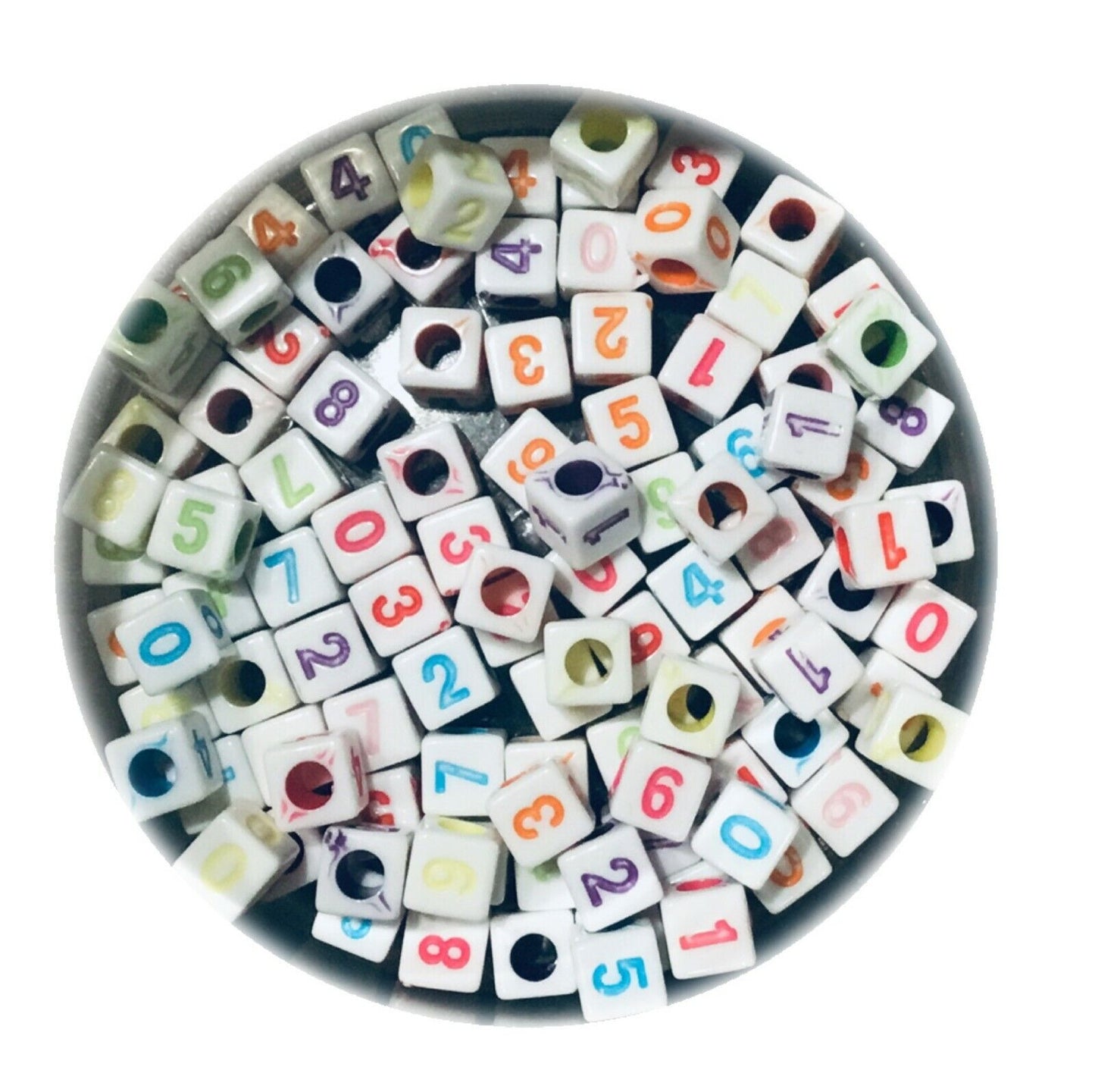 100 x Multi Coloured Number 7mm Cube Beads for Jewellery Making