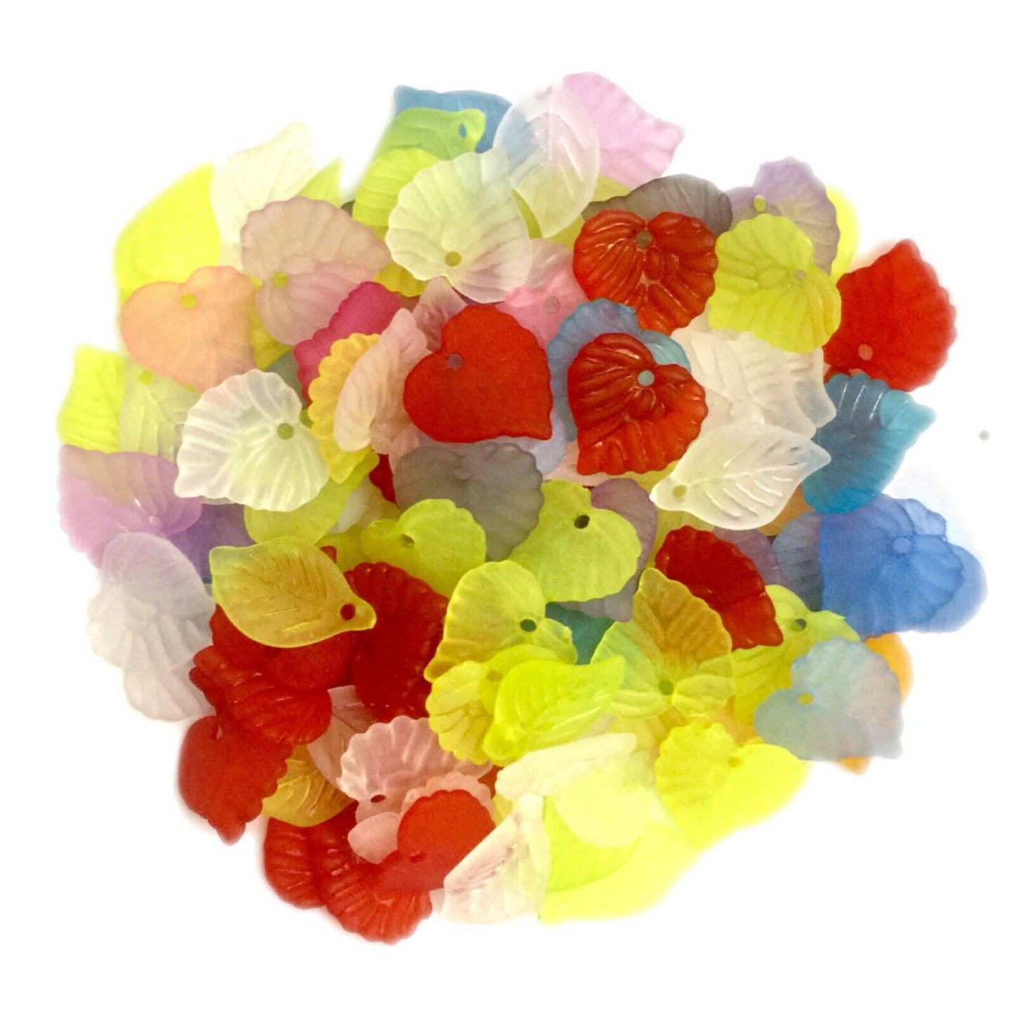 100x Frosted Multi Coloured and Mix Shapes Acrylic Leaf Charm