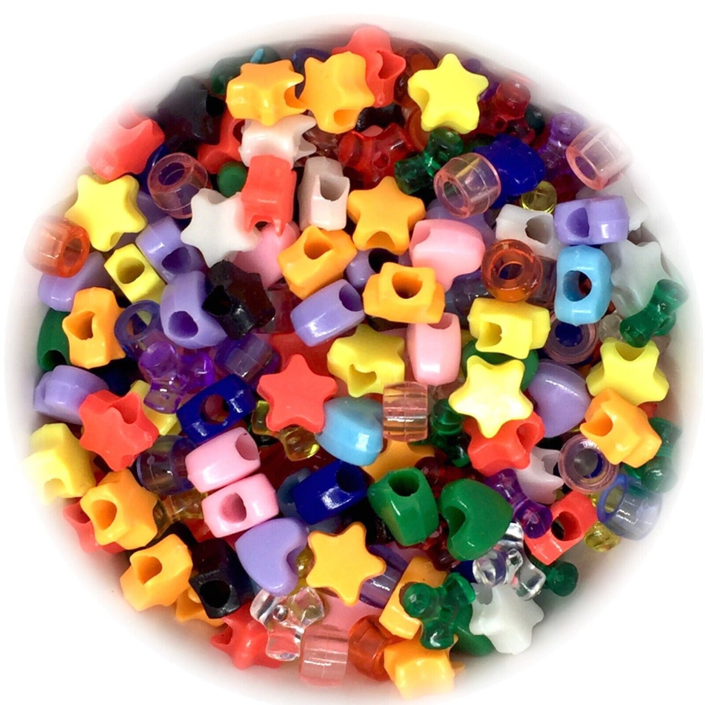 200x Mix Colour Mix Sizes Mix Shapes Acrylic Beads - Heart Star Tri-Beads Barrel