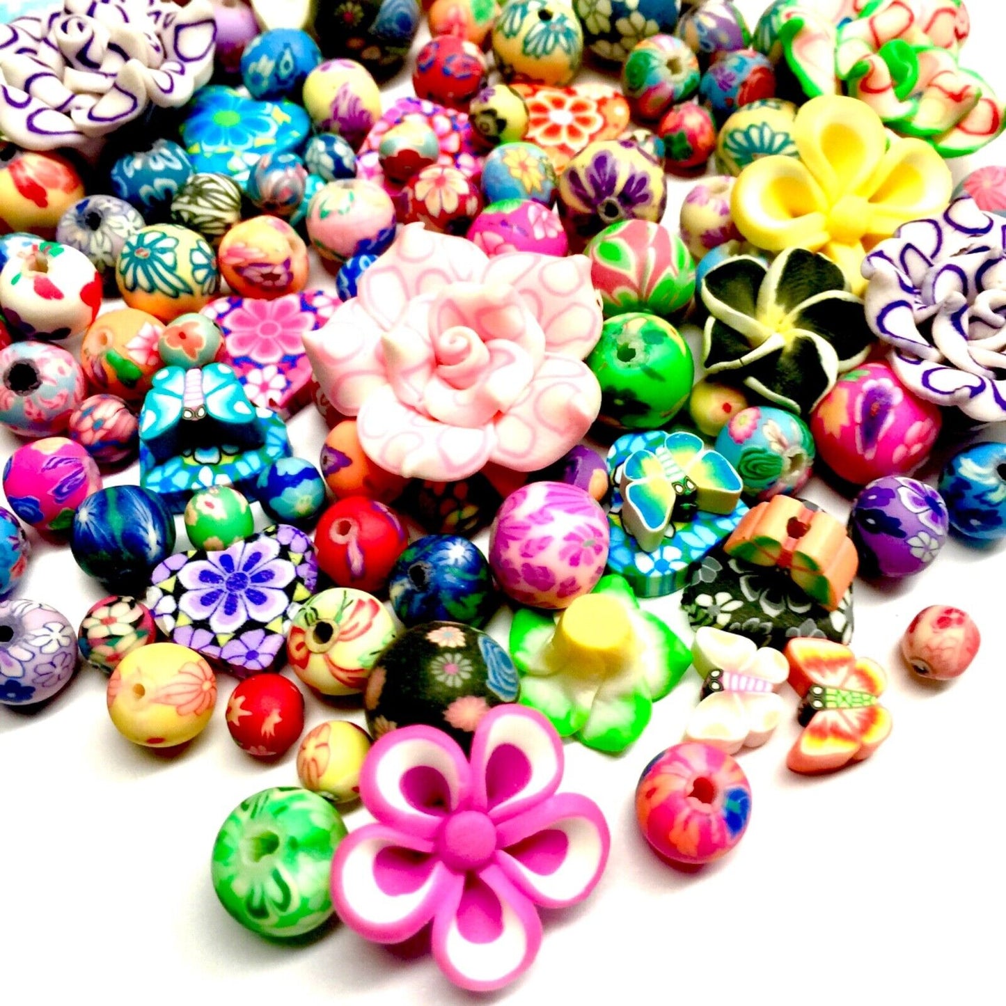 35x Mix Colour Mix Sizes Round Polymer and Resin Flower Beads