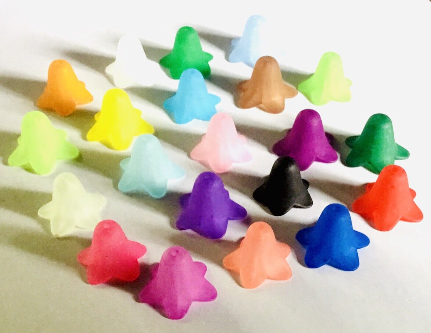 50x Multicolour Acrylic Bell Flower Charm Beads for Jewellery Making