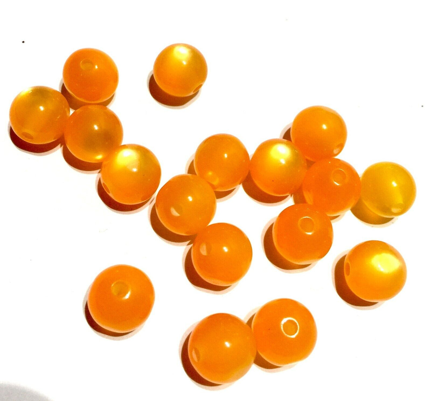 50x Cats Eye Effect Neon Orange 10mm Acrylic Beads for Jewellery Making